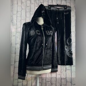 BCBG Maxazria Size:M Women Set Capri/Zip Up Hoodie Velour Black Phinestones